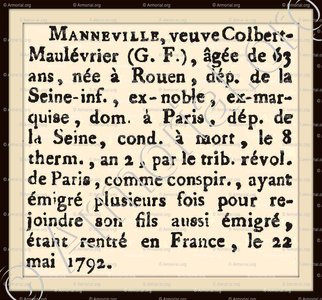 MANNEVILLE veuve COLBERT MAULEVRIER