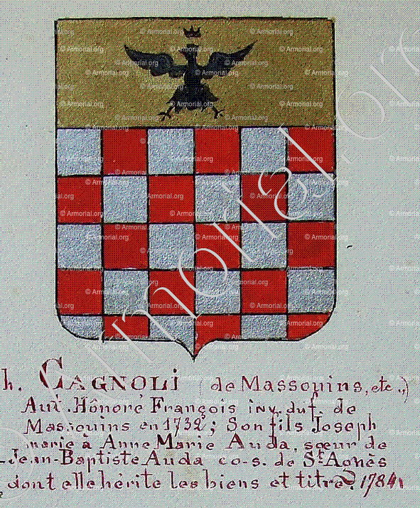 CAGNOLI (de Massouins)_Armorial Nice. (J. Casal, 1902) (Bibl. mun. de Nice)_France (i)