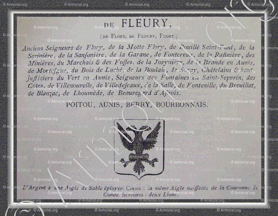 de FLEURY de FLORY de la MOTTE FLOURY_Poitou, Aunis, Berry, Bourbonnais._France